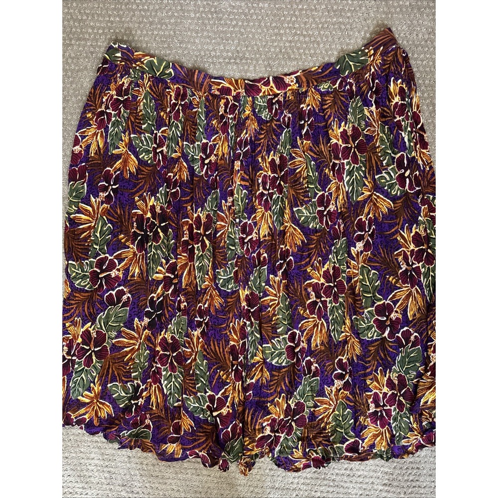 CAPISTRANO ESSENTIALS Women's Purple Orange Boho Floral Crinkle Skirt 54" Waist